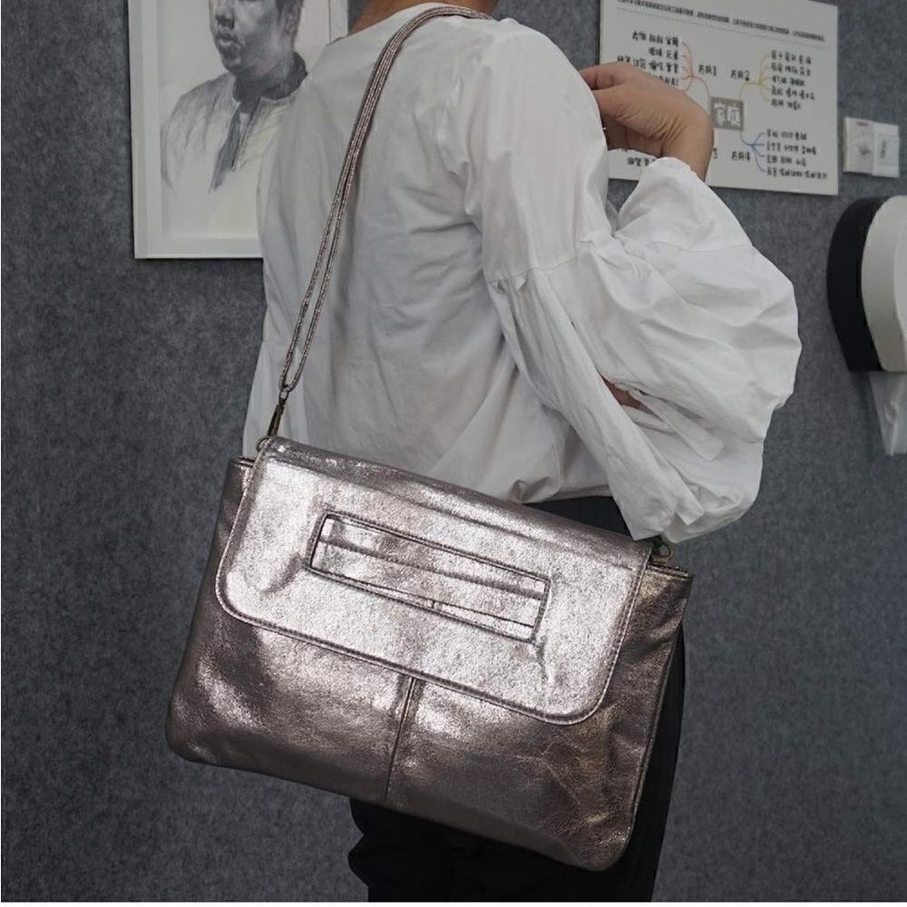 Metallic Boho Envelope Bag Vegan Leather - Picture 2 of 3